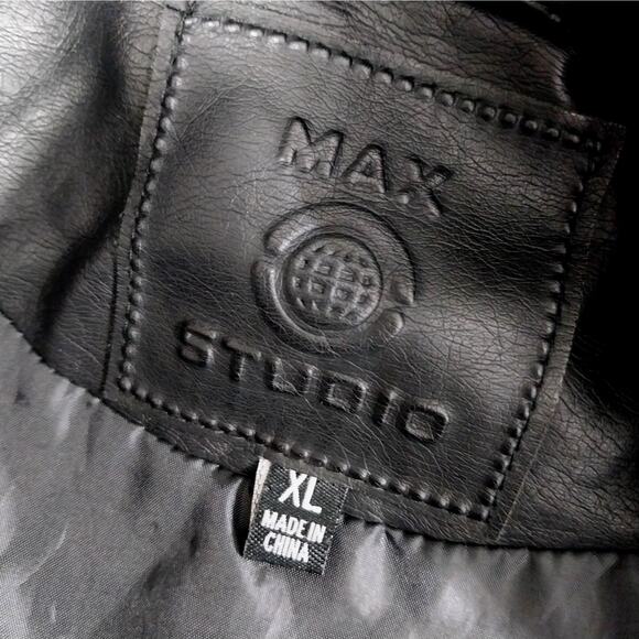 MAX STUDIO! AWESOME BLACK VEGAN LEATHER BIKER/MOTO INSPIRED JACKET, COAT! SZ XL - Picture 9 of 12